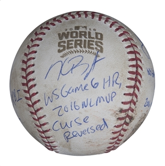 Kris Bryant, Anthony Rizzo & Jake Arrieta Multi-Signed & Inscribed 2016 World Series Game 6 Game Used OML Baseball (MLB Authenticated)